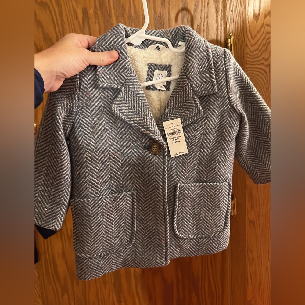 Gap kids wool blend herringbone peacoat 12-18 months